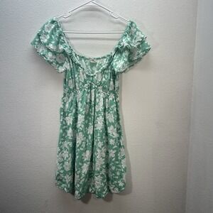 Billabong SZ M Floral Print Flutter Sleeve Babydoll Mini Dress Summer Tropical